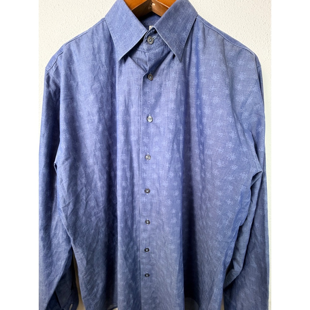 Haupt Mens Button Down Shirt Blue XL Modern Fit Snowflake Print Long Sleeve
